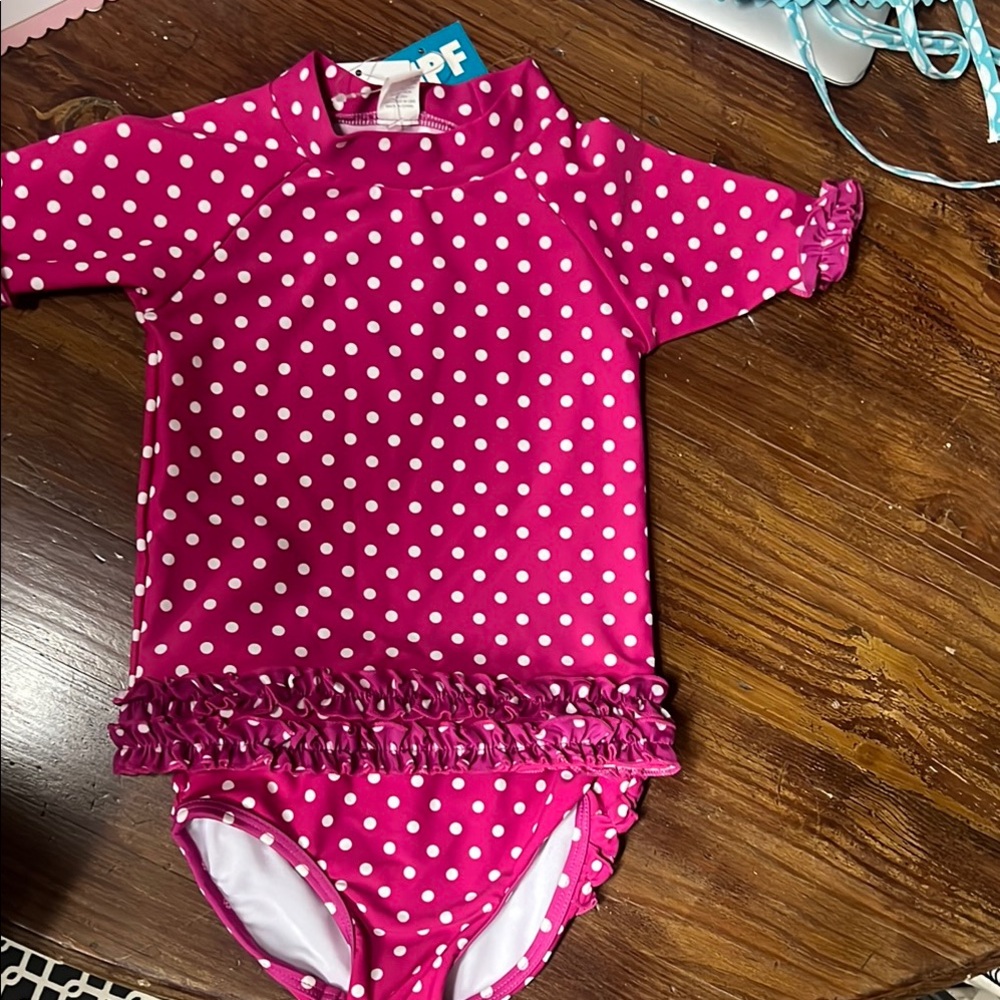 Pink Polka Dot Ruffle Butts Kids Swim